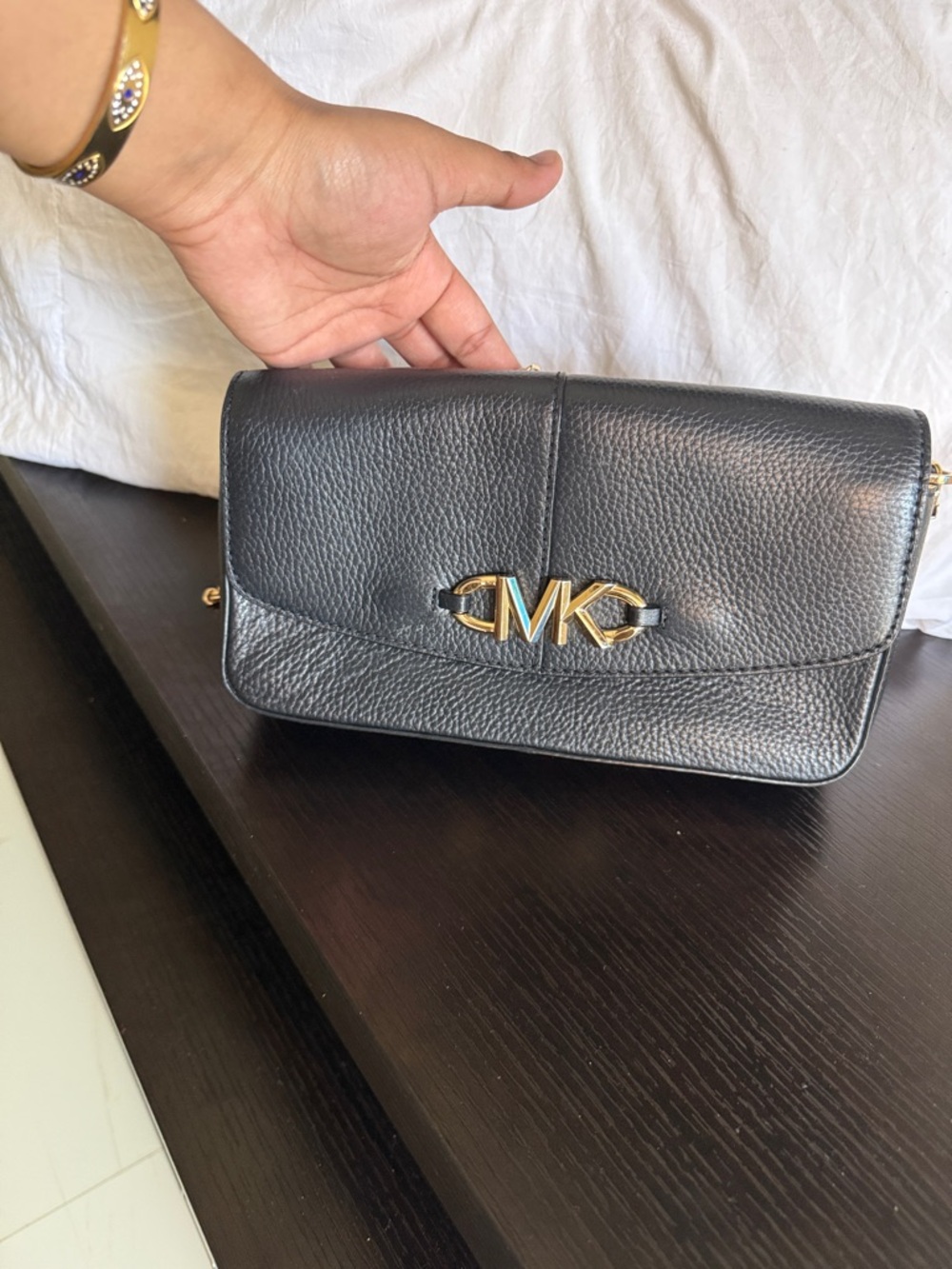 Michael Kors Black Pebbled Leather Crossbody with Gold Logo